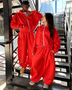 BASIC HOODIE TIPO ZIP CROPPED FIT ROJO